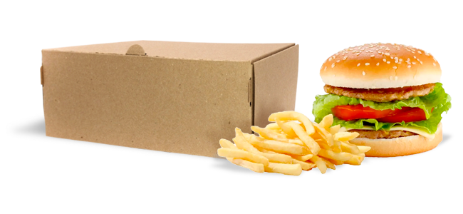 Caja para comidas hamburguesa con papas fritas